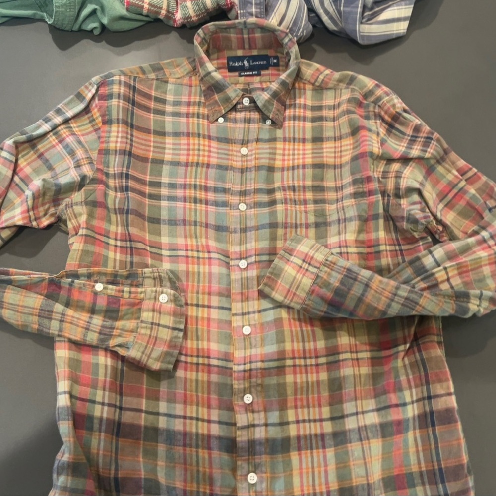 Ralph Lauren classic fit plaid linen dress shirt
